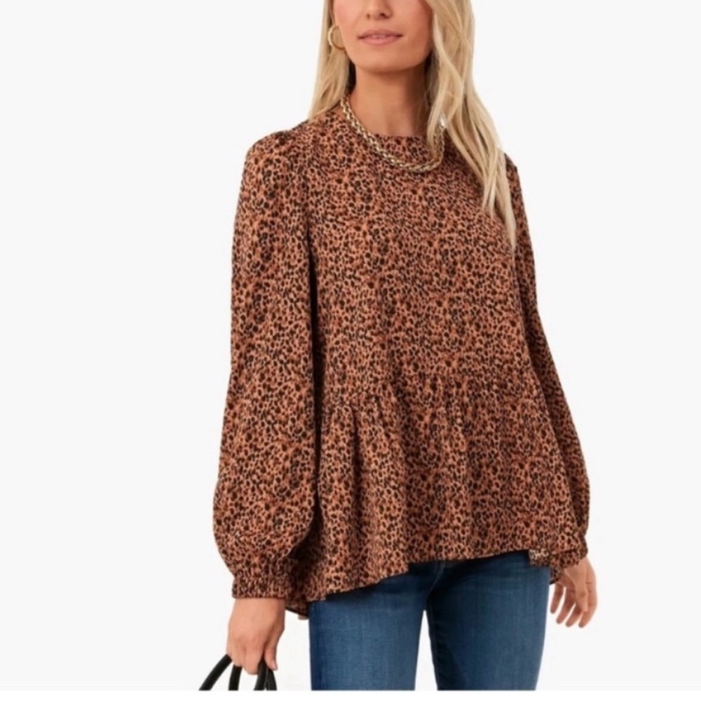 Tuckernuck Brown Leopard-Print Peplum Long-Sleeve Top